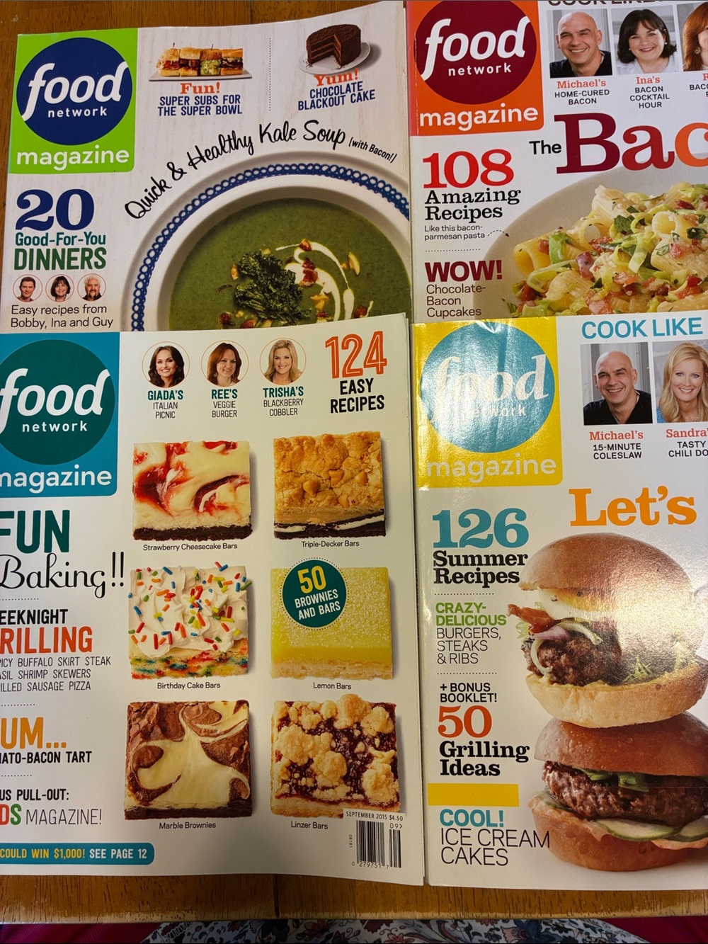 Food Network Magazine lot of 4 - Grilling, baking, bacon, good for you dinners